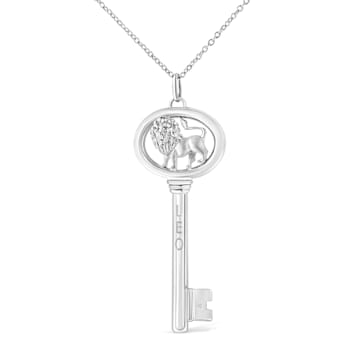 .925 Sterling Silver Diamond Accent Zodiac Key Pendant Necklace