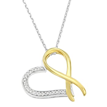 10K Gold Over Sterling Silver Two-Tone 1/10ctw Round Diamond Ribbon
Heart Pendant w\chain