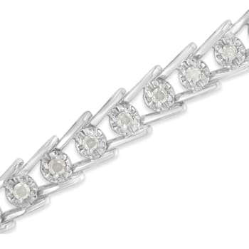 Sterling Silver 1.0ctw Rose-cut Diamond Wave link Bracelet