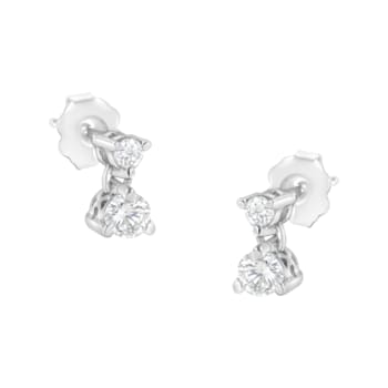 14K White Gold 1/2ctw Double Diamond Dangle Stud Earrings