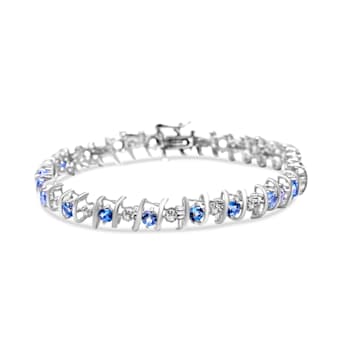 3.5 mm Lab Created Blue Aquamarine and 1/6 ctw Diamond Rhodium Over
Sterling Silver Tennis Bracelet