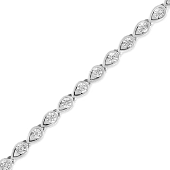 Sterling Silver .10ctw Round-Cut Diamond Pear Link Bracelet