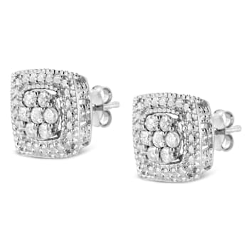 Sterling Silver 1/2ctw Diamond Miligrain Square Shape Stud Earrings