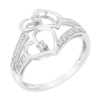 14KT White Gold 1/10 cttw Diamond Twin Heart Ring - Size 6.5