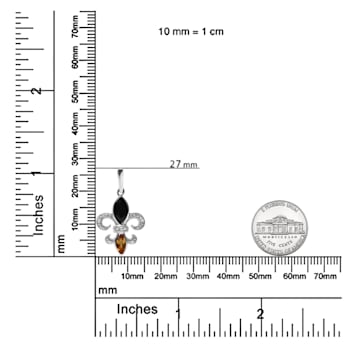 Sterling Silver Marquise Cut Onyx and Citrine with Diamond Accent Fleur
De Lis Drop Stud Earrings