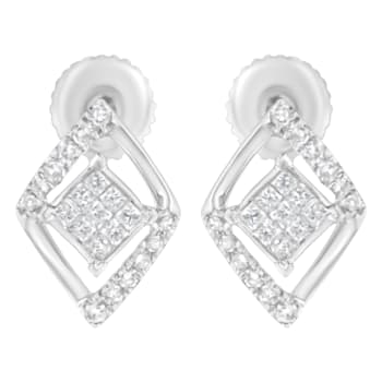 10K White Gold 1/3ctw Princess-cut Diamond Double Triangle Stud Earrings