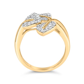 18K Yellow and White Gold Over Sterling Silver 3/8ctw Mixed Diamond
Bypass Triple Leaf Ring
