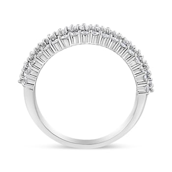 14K White Gold 1.0ctw Round Diamond Split Shank Three Row Band Ring (H-I
Color, I2-I3 Clarity)