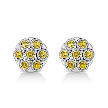 Sterling Silver Rose-Cut Diamond Floral Cluster Stud Earring .25ctw