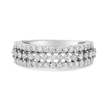 14K White Gold 1.0ctw Round Diamond Split Shank Three Row Band Ring (H-I
Color, I2-I3 Clarity)