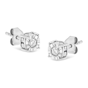 10K White Gold Over Sterling Silver 1/2ctw Miracle Set Diamond Stud Earring