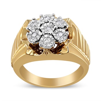 0.33ctw Diamond 14K Yellow Gold Over Sterling Silver Floral Cluster Ring