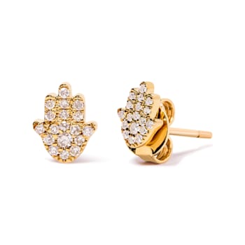 10K Yellow Gold Diamond Accented Hamsa Stud Earrings (H-I Color, I1-I2 Clarity)