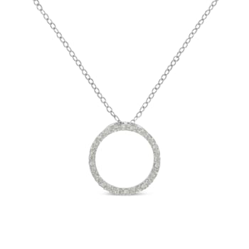 Sterling Silver 1/3ctw Round Diamond Open Circle Halo 18" Pendant
w\chain(I-J Color, I2-I3 Clarity)