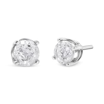 Sterling Silver 3/4ctw 4-Prong Round-cut "Salt and Pepper"
Diamond Classic Stud Earrings