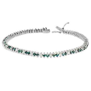 14K White Gold 3.70ctw Round-Cut White and Blue Diamond Fashion Bracelet