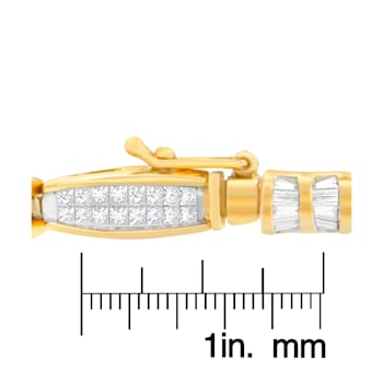 14K Yellow Gold 3.0ctw Princess and Baguette Cut Diamond Beaded Bracelet