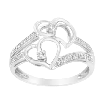 14KT White Gold 1/10 cttw Diamond Twin Heart Ring - Size 6.5