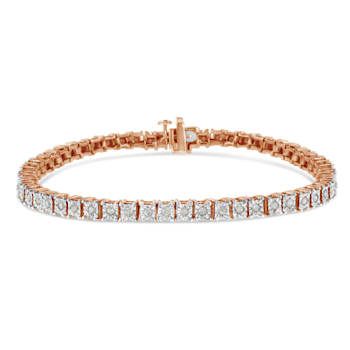 10K Rose Gold Over Sterling Silver 1.0 Ctw Diamond Square Frame Tennis Bracelet