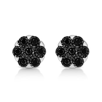 Sterling Silver 1/4ctw Black Color Treated Diamond Cluster Flower Stud Earrings