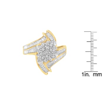 1.00ctw Round And Baguette Diamond 10K Yellow Gold Cluster Ring