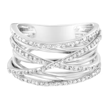 Sterling Silver 1/4ctw Prong Set Round-Cut Diamond Bypass Ring (I-J
Color, I1-I2 Clarity)