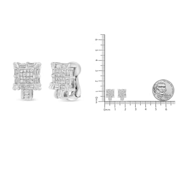 14K White Gold 1.0ctw Princess and Baguette-Cut Diamond Square Framed
Huggie Hoop Omega Earrings