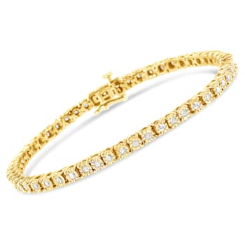 10K Yellow Gold Over Sterling Silver 1.0 Cttw Round-Cut Diamond Tennis Bracelet