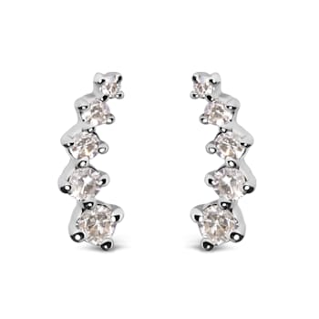 10K White Gold 1/10 Cttw Diamond Journey Style Climber Stud Earrings
(H-I Color, I1-I2 Clarity)