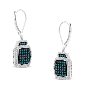 Rhodium Over Sterling Silver 3/4ctw Blue and White Diamond Cushion
Shaped Dangle Earrings