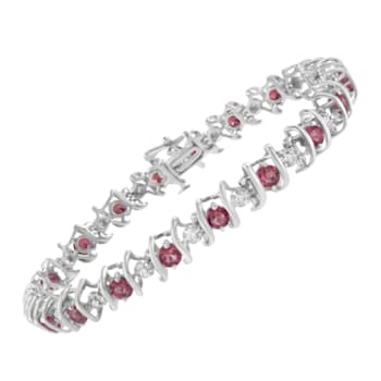 3.5 mm Lab Created Pink Tourmaline and 1/6 ctw Diamond Rhodium Over
Sterling Silver Tennis Bracelet