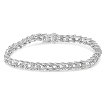 Sterling Silver 1.0ctw Rose-cut Diamond Wave link Bracelet