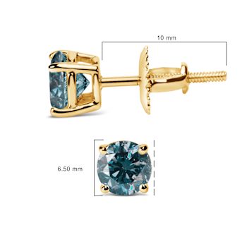 14K Yellow Gold 2.0ctw Round Lab Grown Blue Diamond Classic 4-Prong Stud
Earrings with Screw Backs