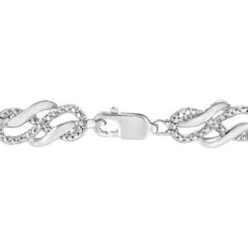 Sterling Silver Prong Set Diamond Accent Infinity Weave Link Bracelet