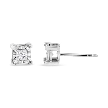 Sterling Silver 1/4ctw Miracle Set Princess-cut Diamond Solitaire Stud Earrings