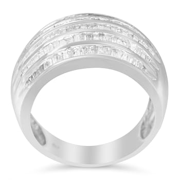 1.00ctw Baguette Diamond 6-Row Sterling Silver Ring