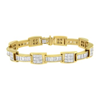 14K Yellow Gold 10.75ctw Princess and Baguette-Cut Diamond Box-Link Bracelet