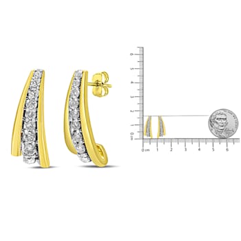 10K Yellow Gold Over Sterling Silver 1.00 Cttw Round Diamond Graduated
Huggie Earrings