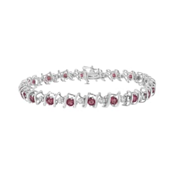 3.5 mm Lab Created Pink Tourmaline and 1/6 ctw Diamond Rhodium Over
Sterling Silver Tennis Bracelet