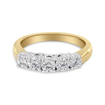 18K Yellow Gold 1.0ctw Round Cut Diamond Step up 5 Stone Ring Band (F-G
Color, SI1-SI2 Clarity)