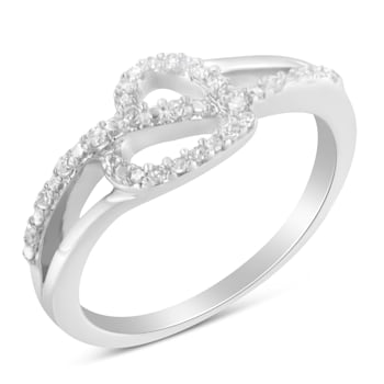 1/8ctw Diamond Accent Open Heart Leaf Curvy Bypass Sterling Silver Band