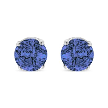 0.15ctw Round Brilliant-Cut Blue Diamond Classic Sterling Silver Stud Earrings