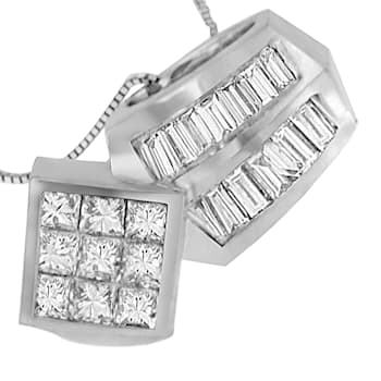 14K White Gold 1 1/2ctw Princess and Baguette Cut Diamond Multi-shape
Pendant Necklace
