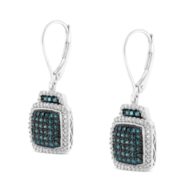 Rhodium Over Sterling Silver 3/4ctw Blue and White Diamond Cushion
Shaped Dangle Earrings