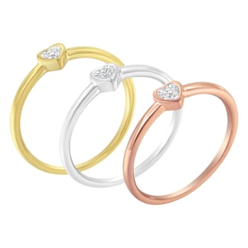 14K Gold Over Sterling Silver Diamond Heart Ring Set (1/6 Cttw, J-K
Color, I1-I2 Clarity)