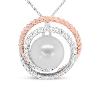 14K Two-tone Gold 3/8ctw Pave Diamond and 9mm Round Pearl Spiral
18" Pendant w\chain