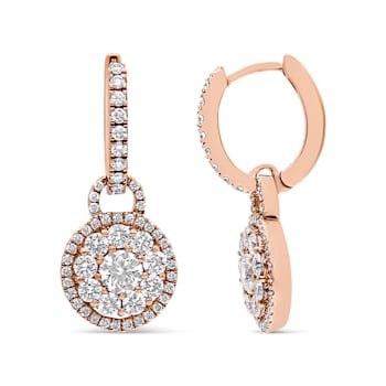 18K Rose Gold 1 1/2ctw Round Shaped Diamond Composite Drop and Dangle
Leverback Earrings