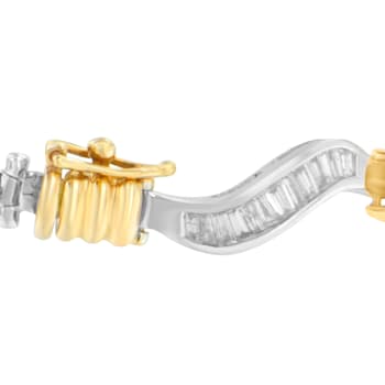 10K Two-Tone Gold 2.0ctw Baguette Cut Diamond Spiral Bracelet