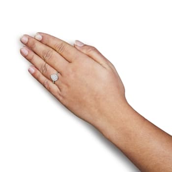 Sterling Silver 3/8 Cttw Lab Grown Diamond Cluster and Halo Pear Promise Ring