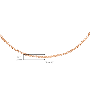 Solid 10K Gold 0.5mm Rope Chain Unisex Necklace - Size 20"